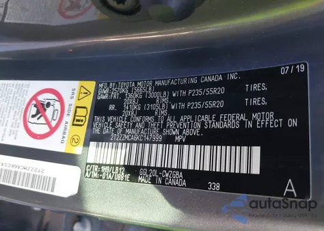 2019 Lexus Rx 350 из США, поврежденный, VIN 2T2ZZMCA6KC147999